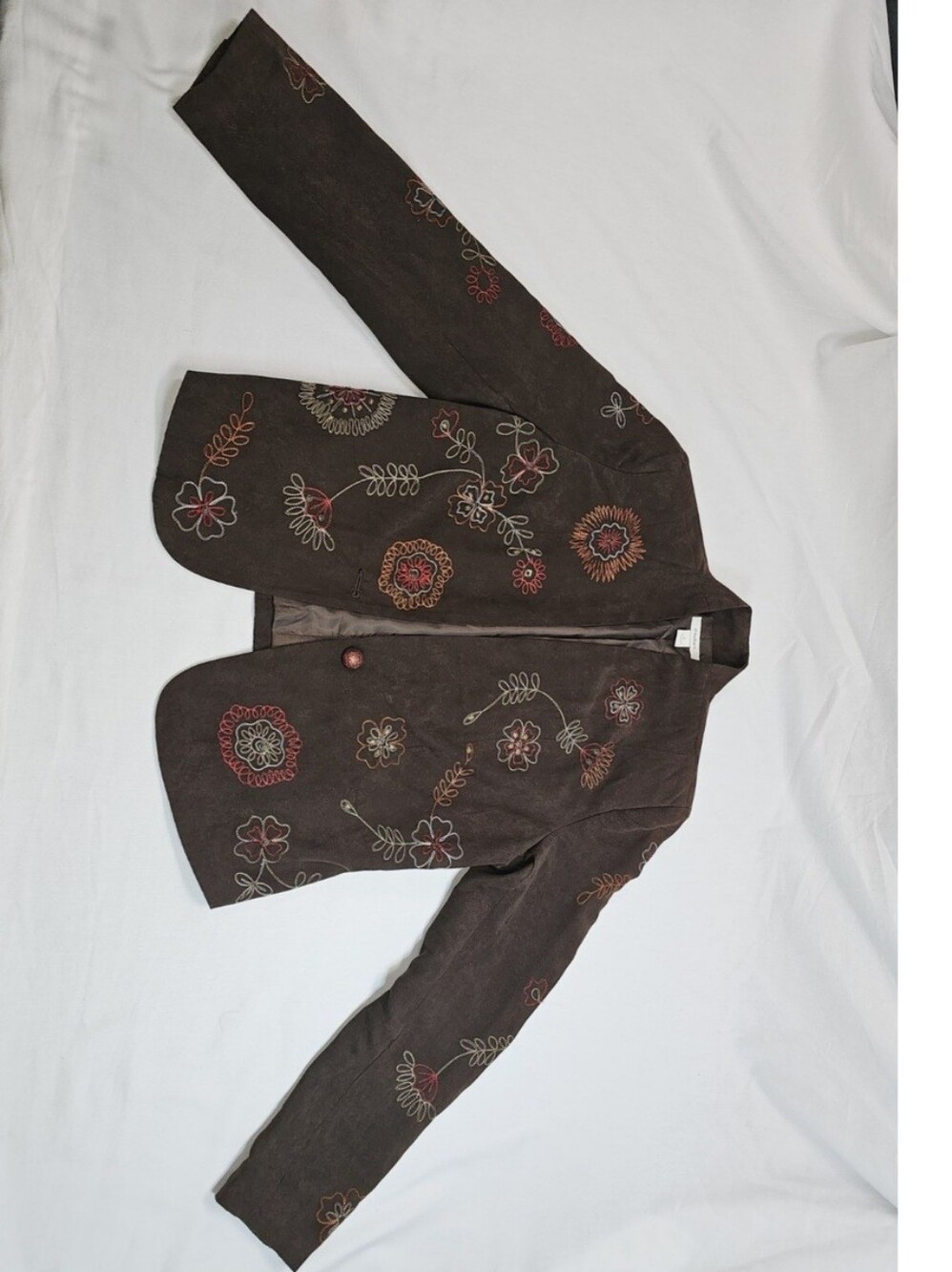 Dressbarn Embroidered Faux Suede Blazer